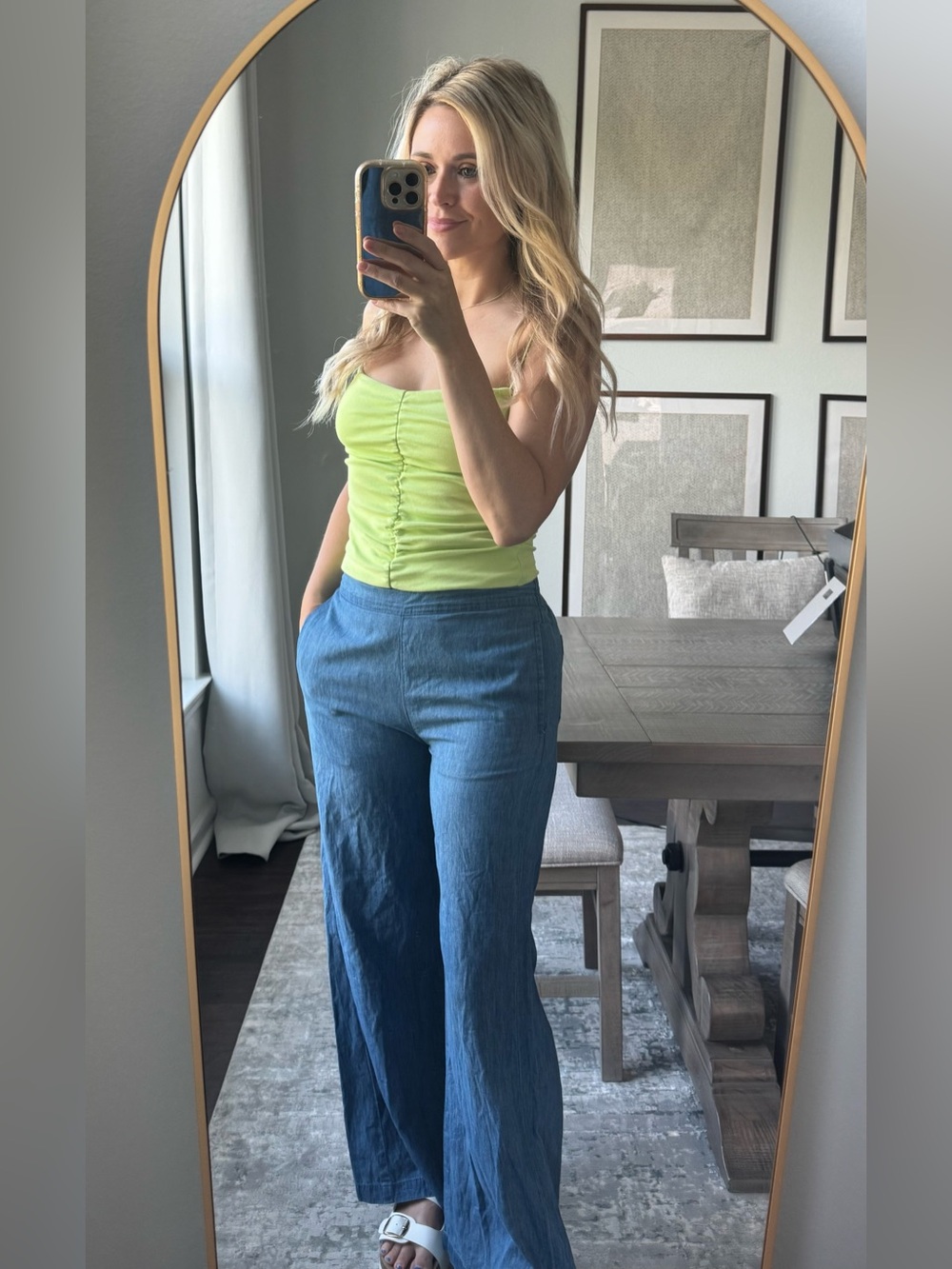 Relaxed Wide-Leg Women’s Faux Jeans - Medium Blue Wash - Picture 2 of 12